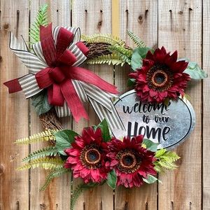 Handmade maroon sunflower wreath